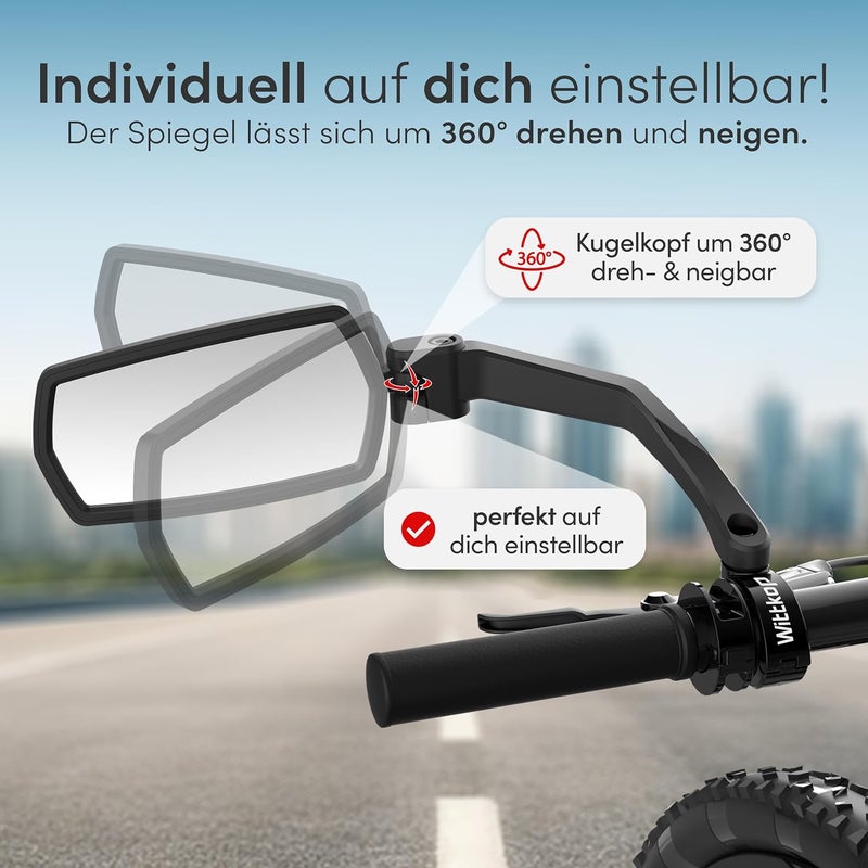 Wittkop Bike mirror | Large HD field of vision | 360° rotatable & foldable | Mounting above & below | Break-proof & durable | ebike accessories, bike mirror handlebar mount, bicycle mirrors - Image 5